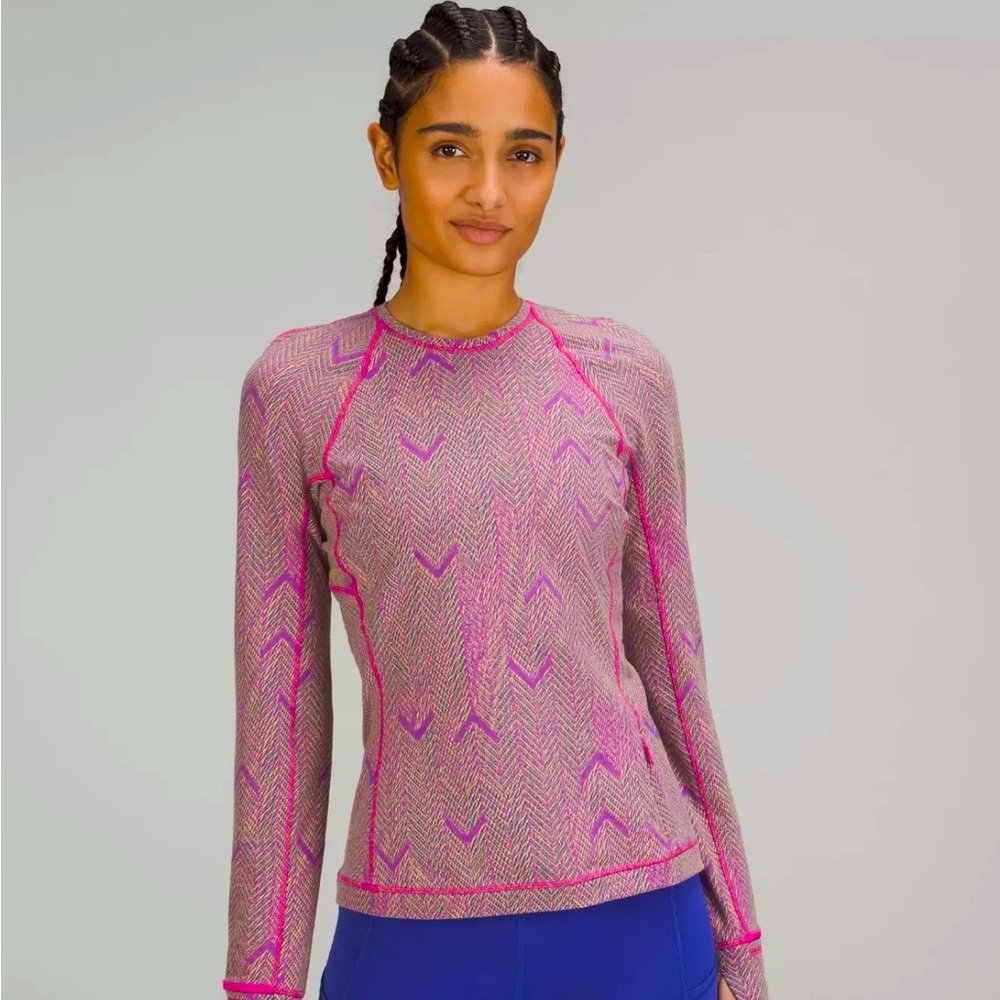 NWT LULULEMON IT’S RULU RUN LONG SLEEVE JACQUARD TOP, PURPLE, SIZE 8